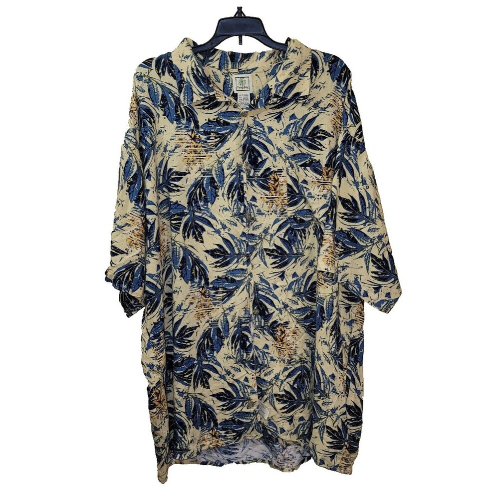Morro Bay Mens Hawaiian Shirt XXL Yellow / Blue Flora Button Up S/S  Viscose